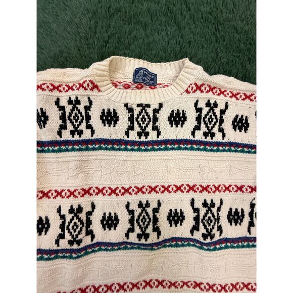 Vintage Peconic Bay Traders Cardigan Mens Large Creme Aztec Design Knit - Picture 3 of 5